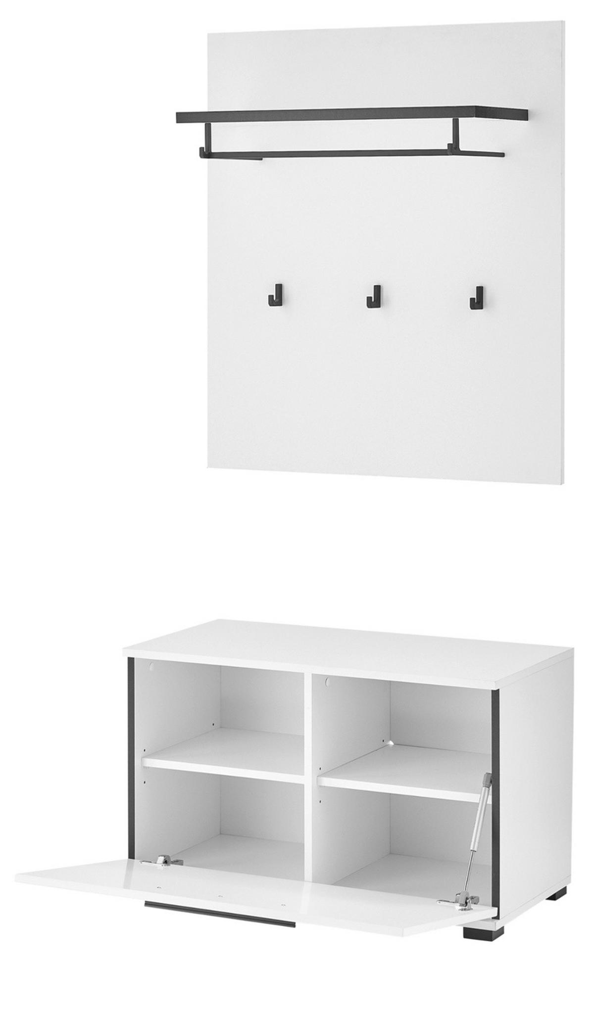 GARDEROBEN-SET 3-teilig weiß Hochglanz 80 cm, Kombination mit Stauraum - Dunkelgrau/Weiß Hochglanz, Holzwerkstoff/Kunststoff (80/200/40cm) - Furn.Design