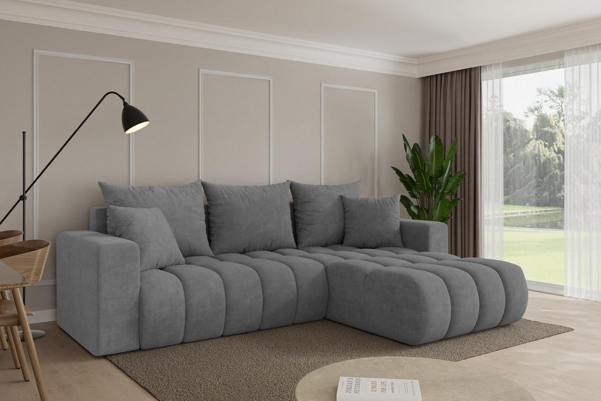 ECKSOFA mit Schlaffunktion Ottomane Rechts MILA-L-v1 277x195x86 Grau Velours - Taupe/Schwarz, Holzwerkstoff/Kunststoff (277/194cm) - ALTDECOR