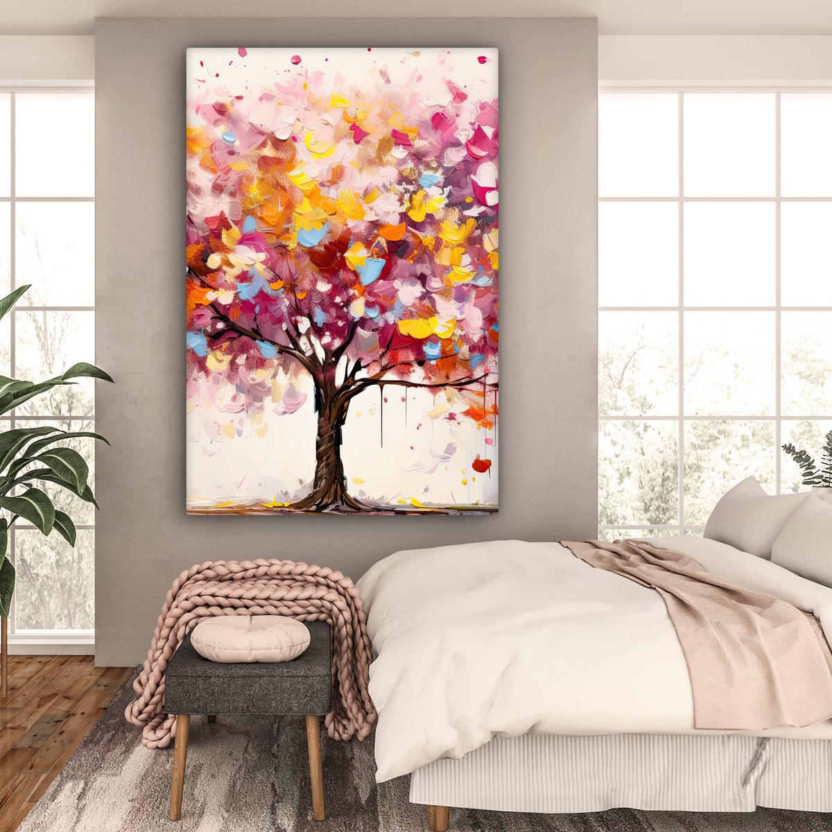 LEINWANDBILD Aquarell - Baum - Kunst - Abstrakt Deko Groß 90x140 cm - Rosa, Textil (90/140cm) - MuchoWow