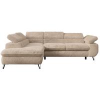 ECKSOFA PETER L Beige Plüsch - Links Seite - Sandfarben/Beige, Textil/Metall (208/273cm) - MKS