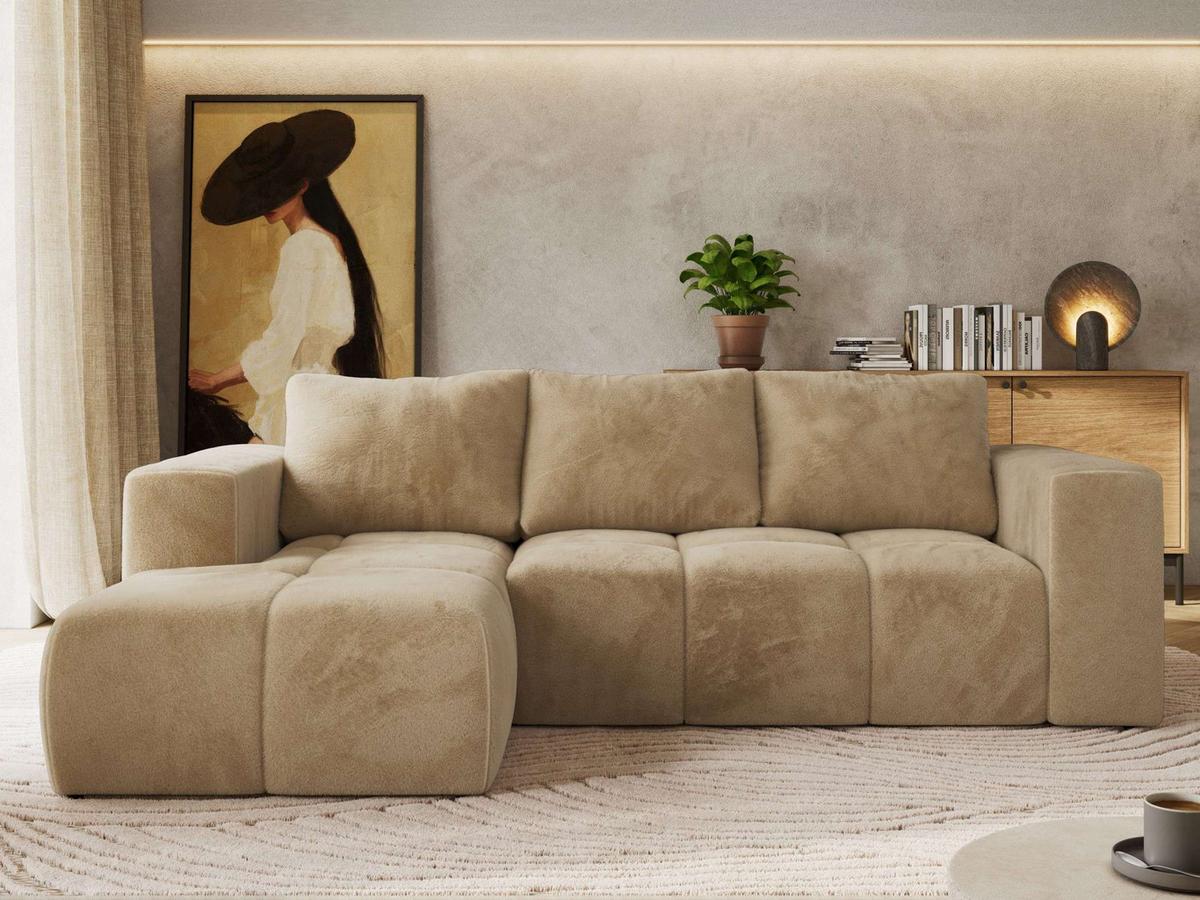 ECKSOFA MONIVA Beige Plüsch - Links - Beige/Schwarz, Kunststoff/Textil (164/266cm) - MKS