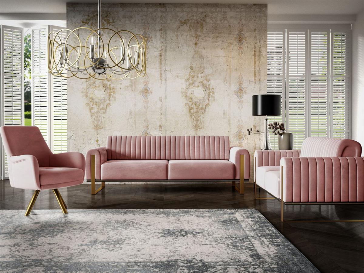 SOFASET Valerie 3-2 Und Drehsessel - Altrosa, Holzwerkstoff/Textil (228/79/90cm) - Fun Möbel