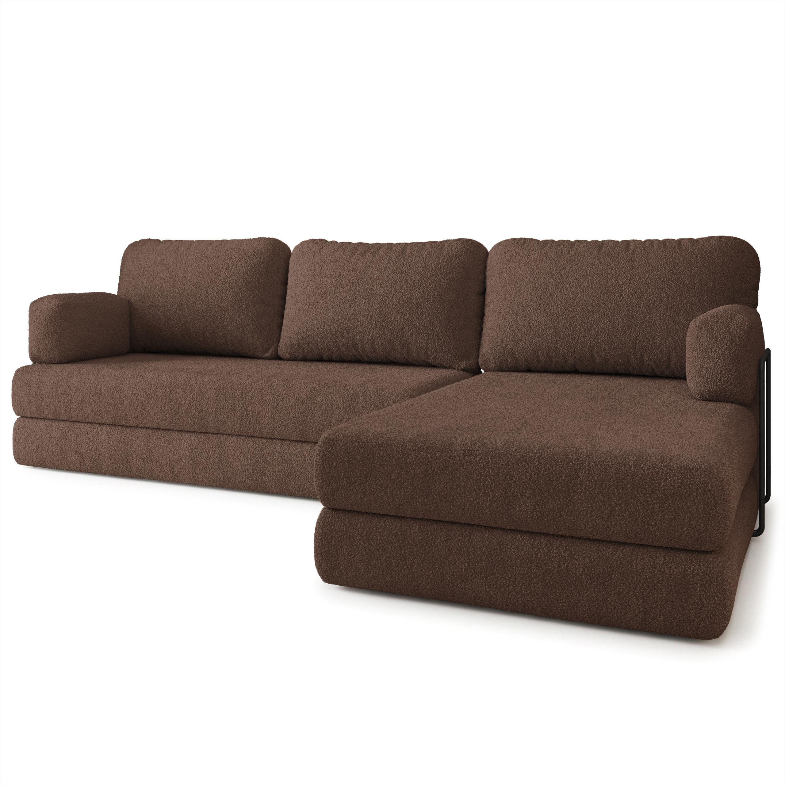 ECKSOFA LEA modulares Boneless Sofa mit Schlaffunktion Braun Boucle-Stoff - Braun, Textil (270/160cm) - MASSENO
