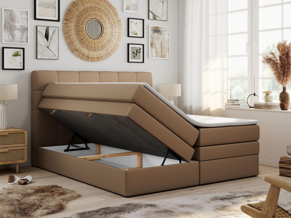 BOXSPRINGBETT LUKA KING 200/200 Braun Kunstleder - H3 - Braun, Holz/Textil (200/200cm) - MKS