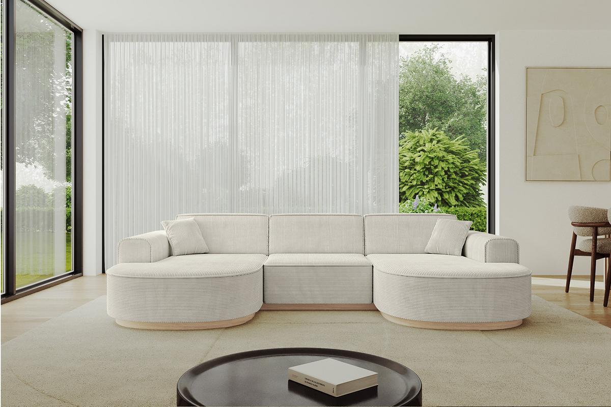 WOHNLANDSCHAFT MARI-U1-v1 - 303x171x83 cm Creme Cord - Hellgrau/Creme, Holzwerkstoff/Textil (303/83/171cm) - ALTDECOR