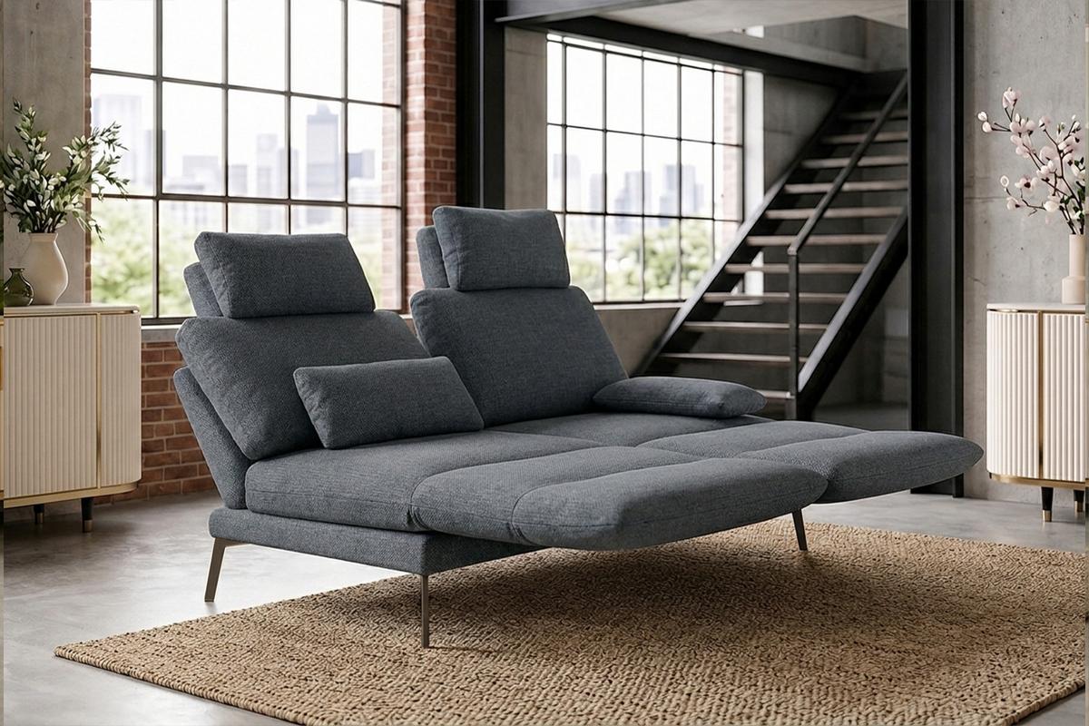 SOFA HOLLY Anthrazit Flachgewebe - Anthrazit/Braun, Textil/Metall (176/90/92cm) - KAWOLA