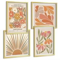 BILDER SET 4er Set - 50x50 cm & 40x60 cm Goldrahmen - Pastellfarbene Sonnenblumen - Goldfarben, Kunststoff (50/50cm) - TULUP