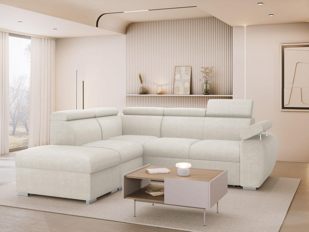 ECKSOFA Boston 2RR1P, Seite: Links PUFAP+R+1P(65)+2R - Silberfarben/Creme, Holz/Textil (260/230cm) - MIRJAN24