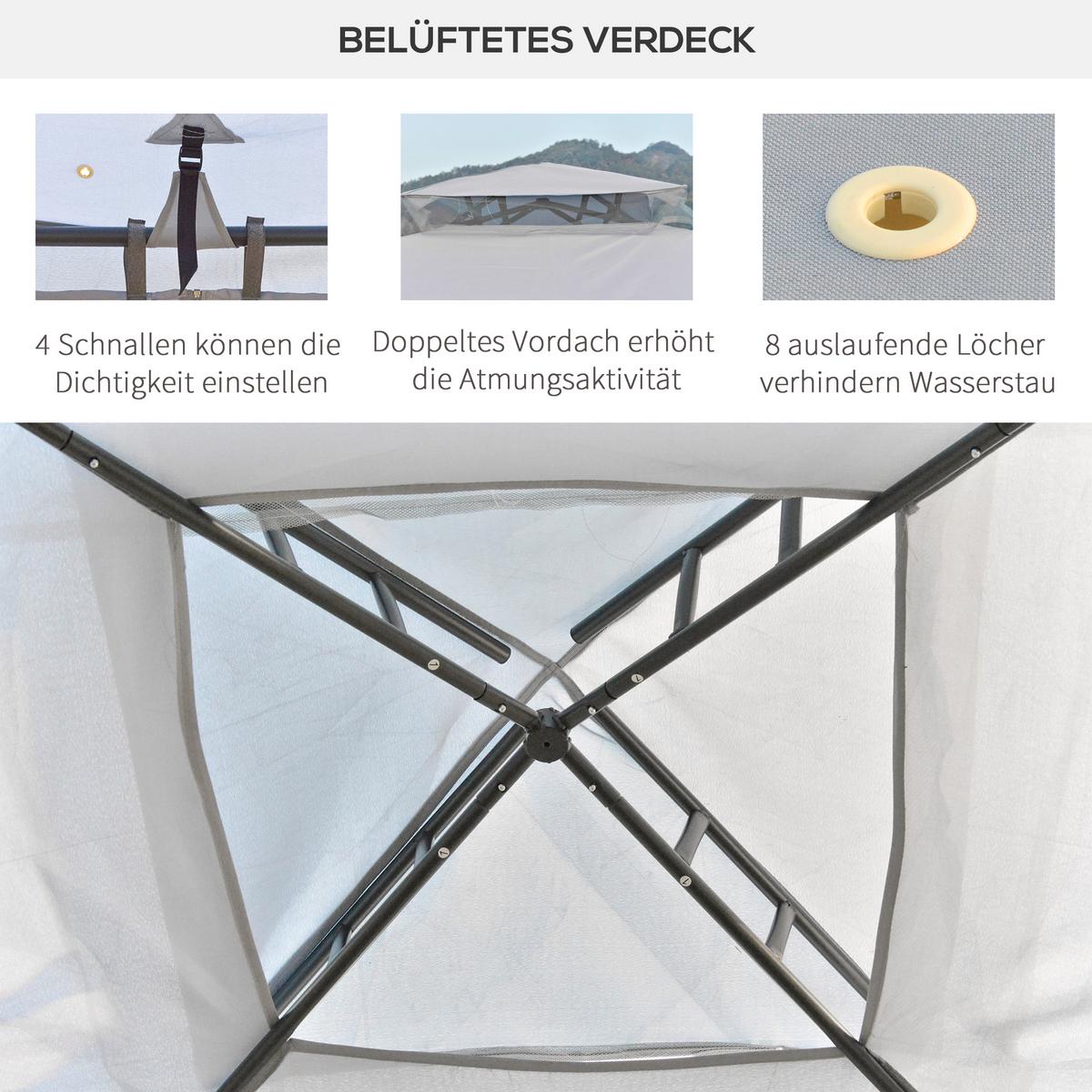 GARTENPAVILLON Metall+Polyester Hellgrau - Hellgrau, Textil (294/265/294cm) - Outsunny