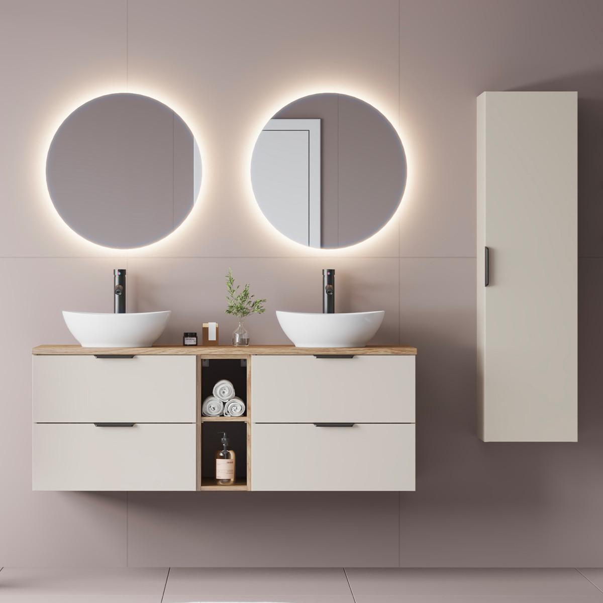 BADMÖBEL 140.6cm Astrid 2er-Set Kaschmir und Holz - Beige, Holzwerkstoff (140.6/52.2/46.5cm) - Petits-meubles