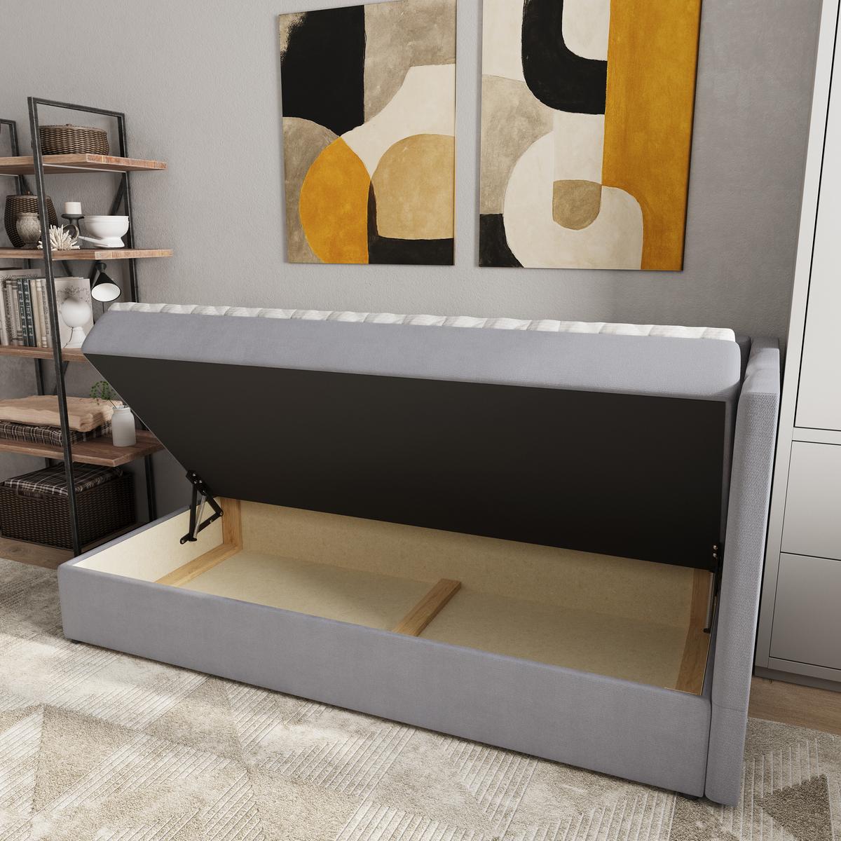 BOXBETT BEVE 90x200 cm mit Matratze und Topper, H2+H3 - Grau - Grau, Holz (90/200cm) - MASSENO