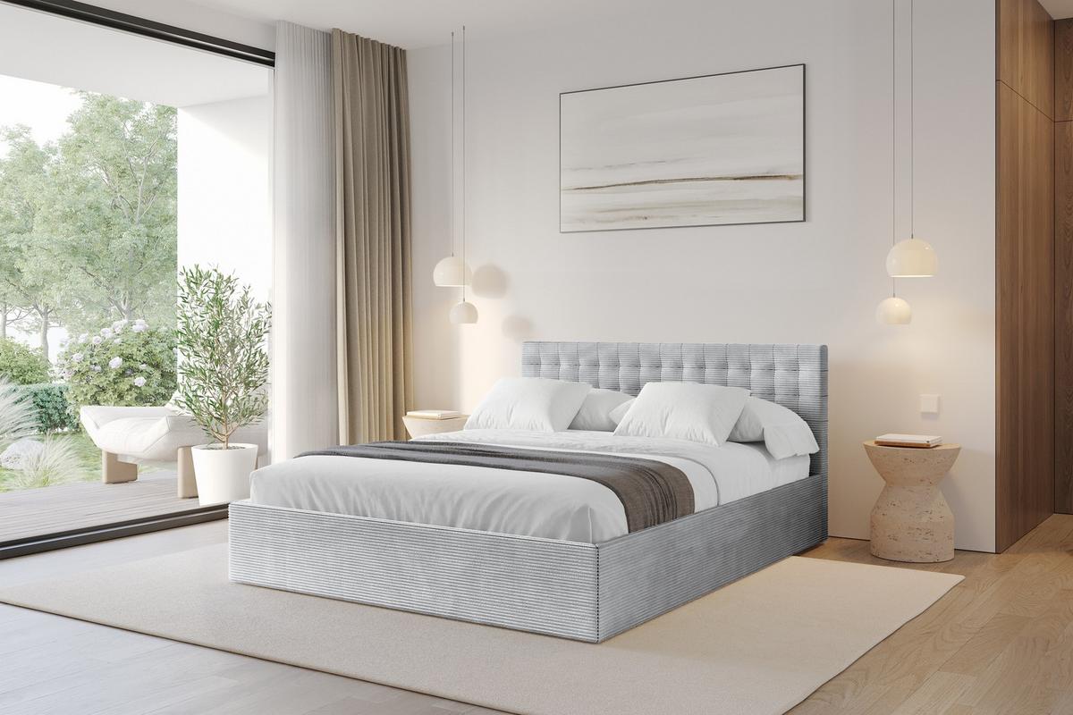 POLSTERBETT mit Bettkasten und Lattenrost, Bett mit Matratze H3/H4 - PARI 160x200 Grau - Alufarben, Holzwerkstoff/Textil (160/200cm) - ALTDECOR