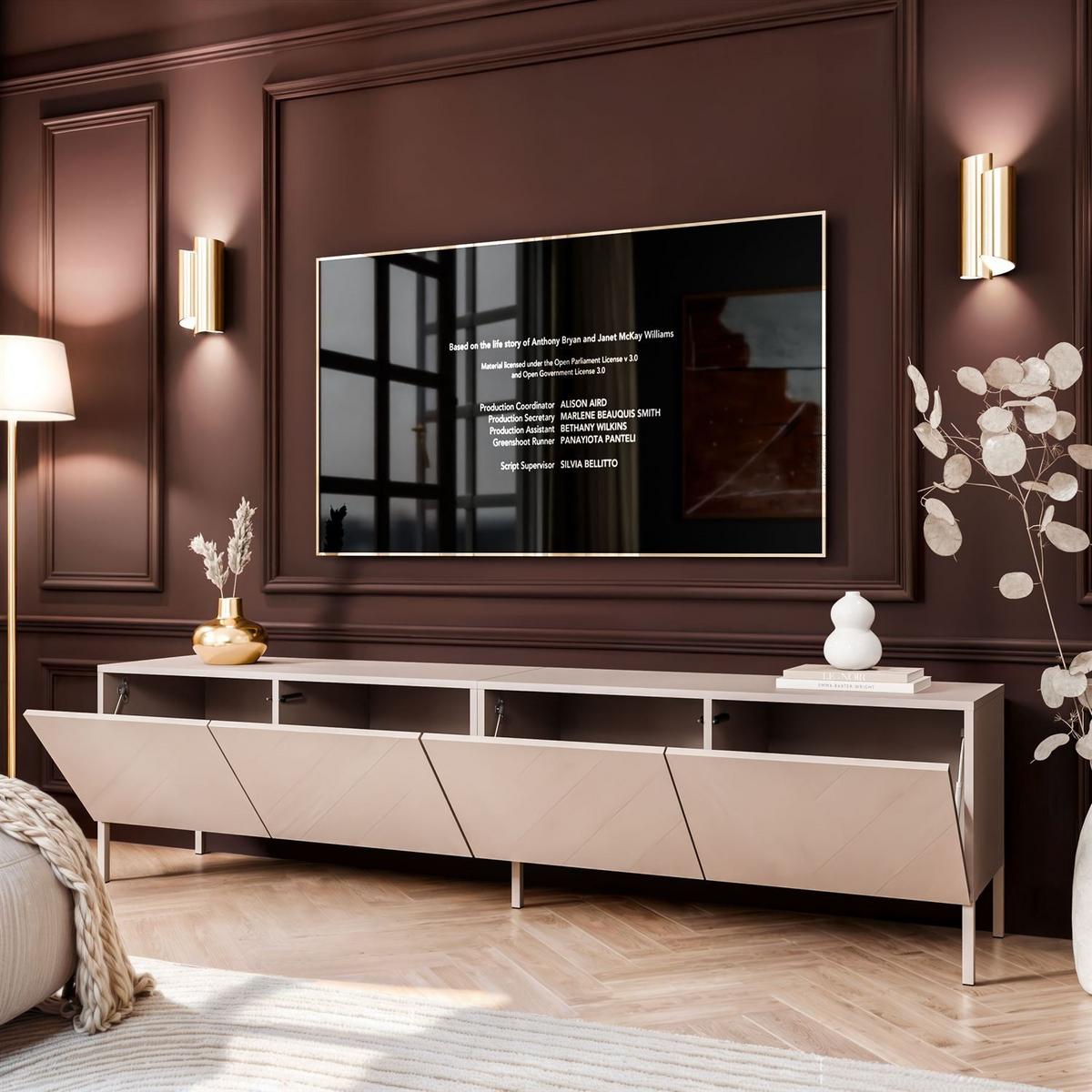 TV-SCHRANK COLGANTE 200 Kaschmir Hochglanz, ohne LED, Gerade kaschmir Füßen - Kaschmir, Holzwerkstoff (200/50/40cm) - Lookway