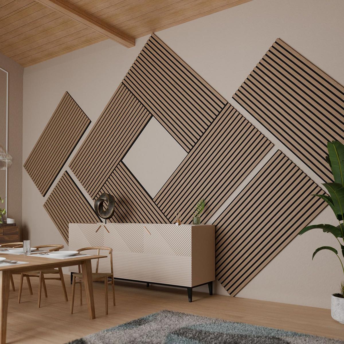 WANDPANEELE Akustik 120x60 cm Eiche Natur Dunkel (4er-Set) - Braun, Holz (60/120/1.8cm) - Juskys