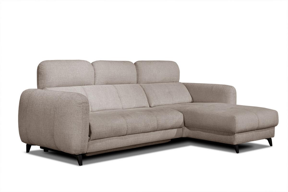 ECKSOFA SVEN 3-Sitzer, 1 Relax XL, verstellbare Kopfstützen, beige - Beige/Schwarz, Holzwerkstoff/Textil (256/163cm) - Wozimo