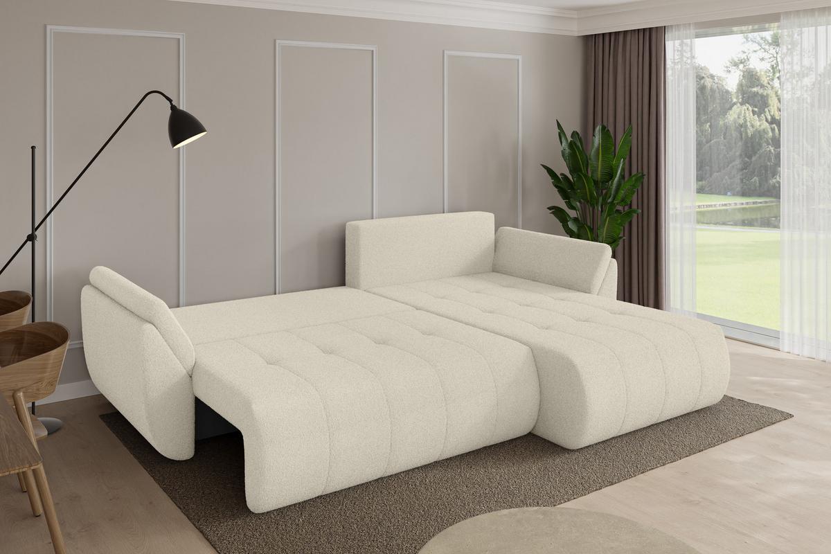 ECKSOFA mit Schlaffunktion Ottomane Rechts TOKO-L 277x194x86 Beige Bouclé - Sandfarben/Beige, Holzwerkstoff/Kunststoff (277/194cm) - ALTDECOR