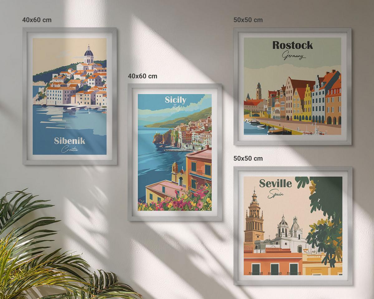 BILDER SET 4er Set - 50x50 cm & 40x60 cm Silberner Rahmen - Landschaften europäischer Städte - Silberfarben, Kunststoff (50/50cm) - TULUP