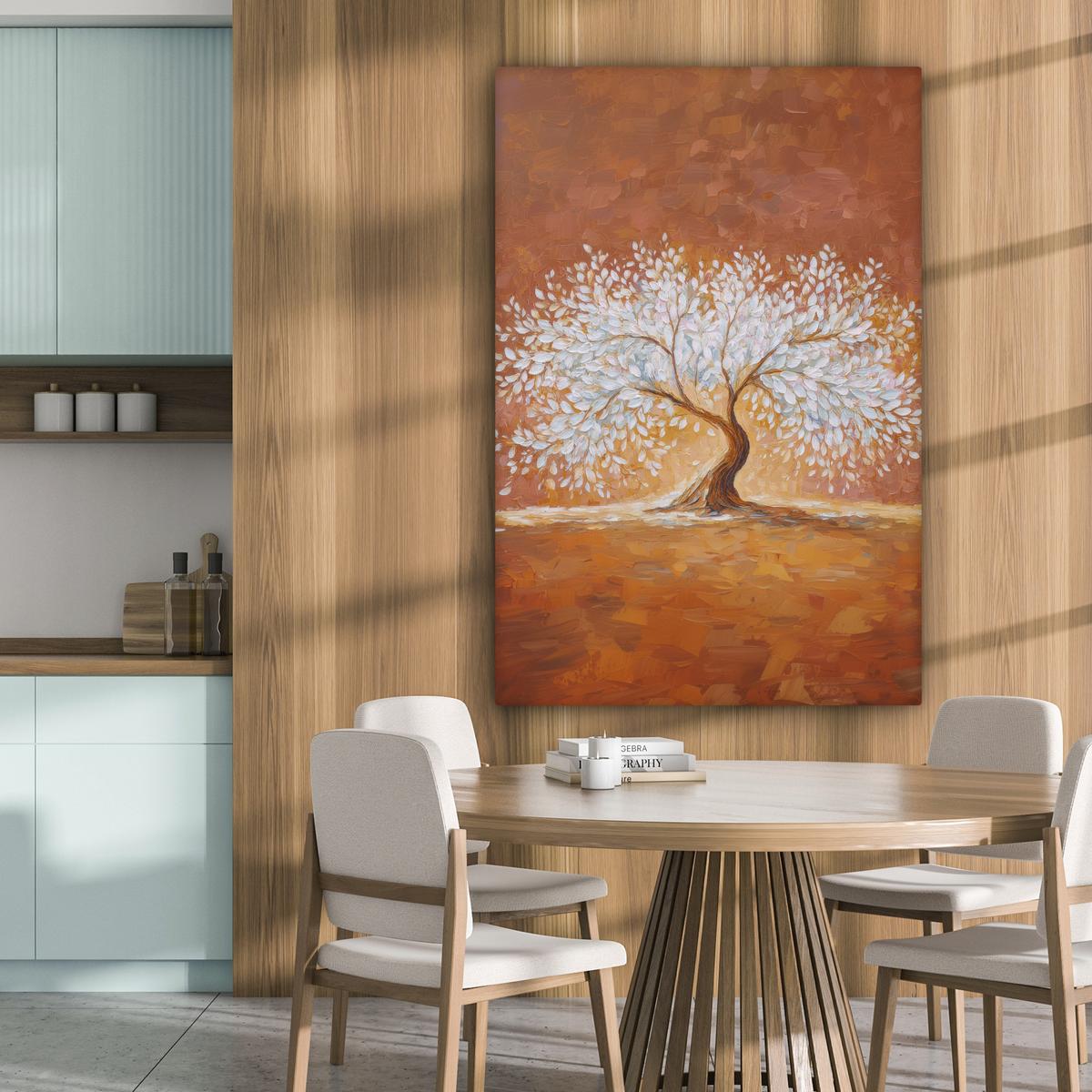 LEINWANDBILD Abstrakt - Baum - Weiß - Blätter Deko Groß 90x140 cm - Braun, Textil (90/140cm) - MuchoWow