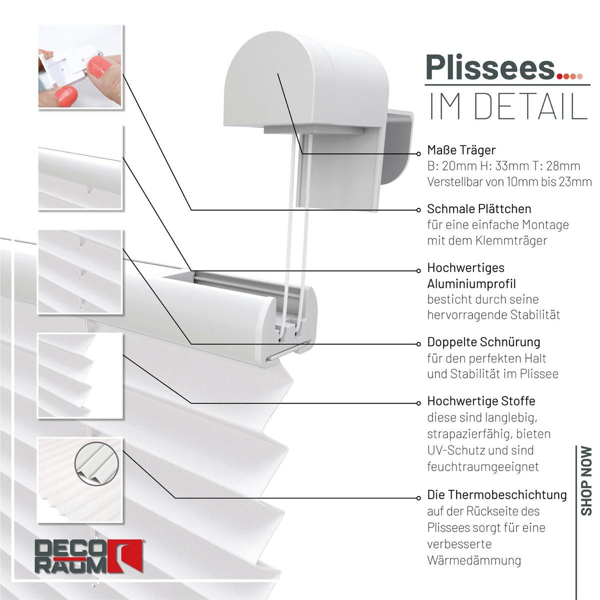 PLISSEE Thermo Basic 110 x 150cm Klemmfix ohne Bohren - Weiß, Textil (110/150cm) - Deco-Raum