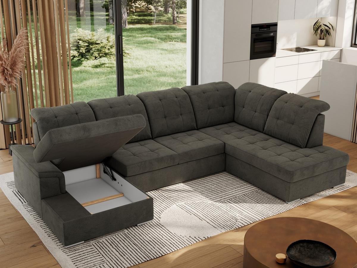 WOHNLANDSCHAFT MADRITO U - Dunkelgrau Velorus - Rechts - Dunkelgrau/Silberfarben, Textil/Metall (323/89/204cm) - MKS