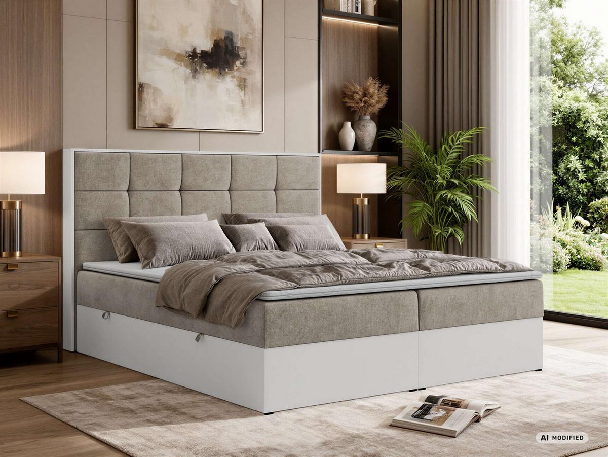 BOXBETT ALVIT 140/200 - Greige Stukture - Topper Visco - H4 - Greige/Schwarz, Kunststoff/Textil (140/200cm) - MKS