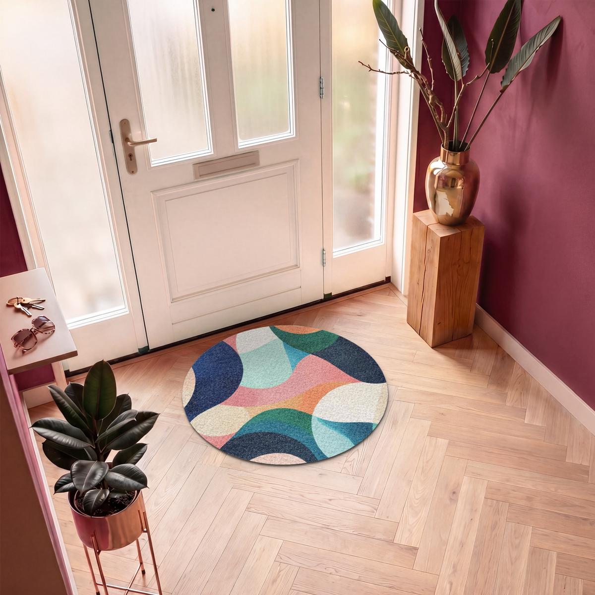 FUSSMATTE Abstrakt - Blau - Rosa Fußabtreter 90x90 cm - Multicolor, Kunststoff (90/0.4cm) - MuchoWow