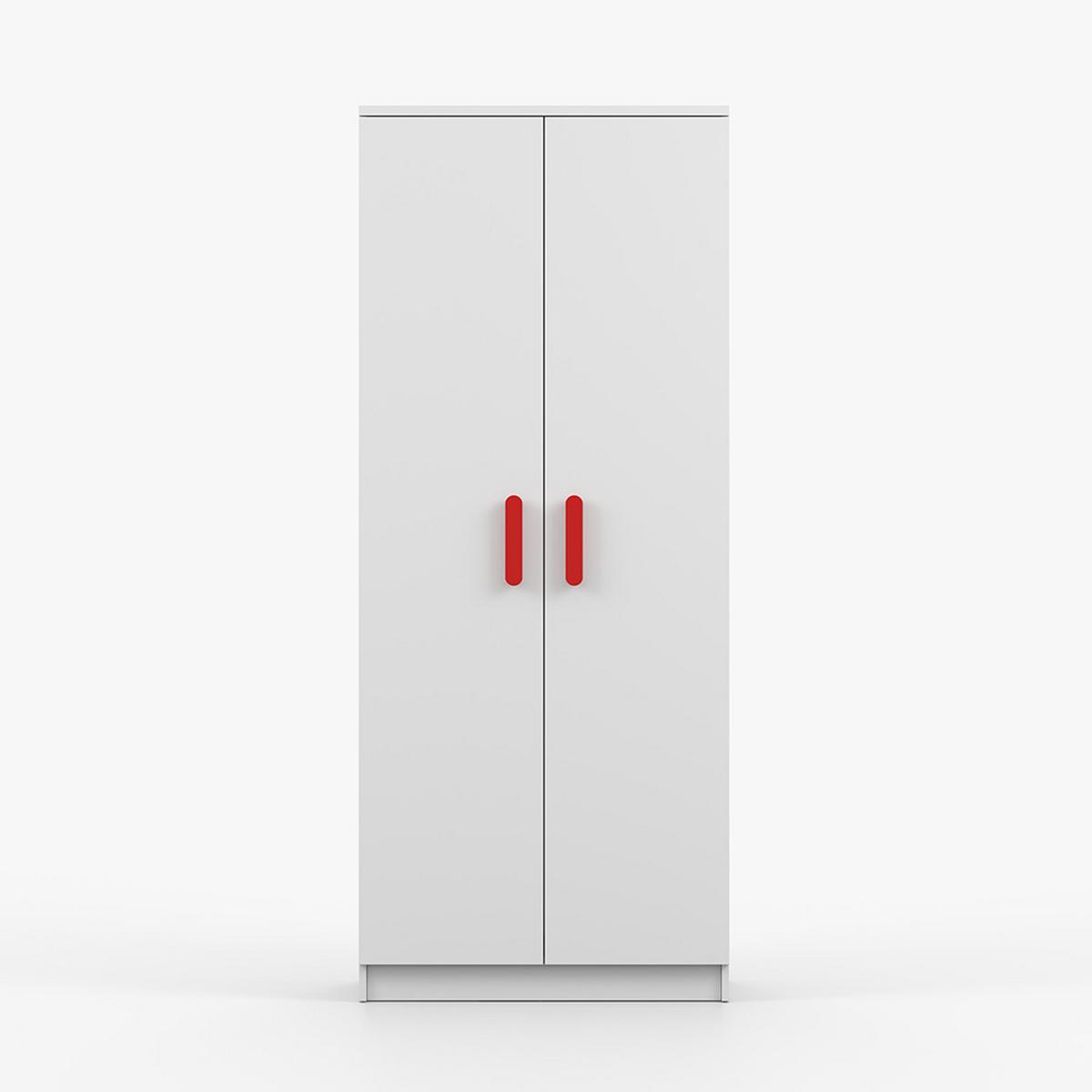 DREHTÜRENSCHRANK 80/192/50 cm 2-türig Jonas I 06 Weiß/Weiß + rote Griffe - Rot/Weiß, Holz/Holzwerkstoff (80/193/50cm) - imoebel24