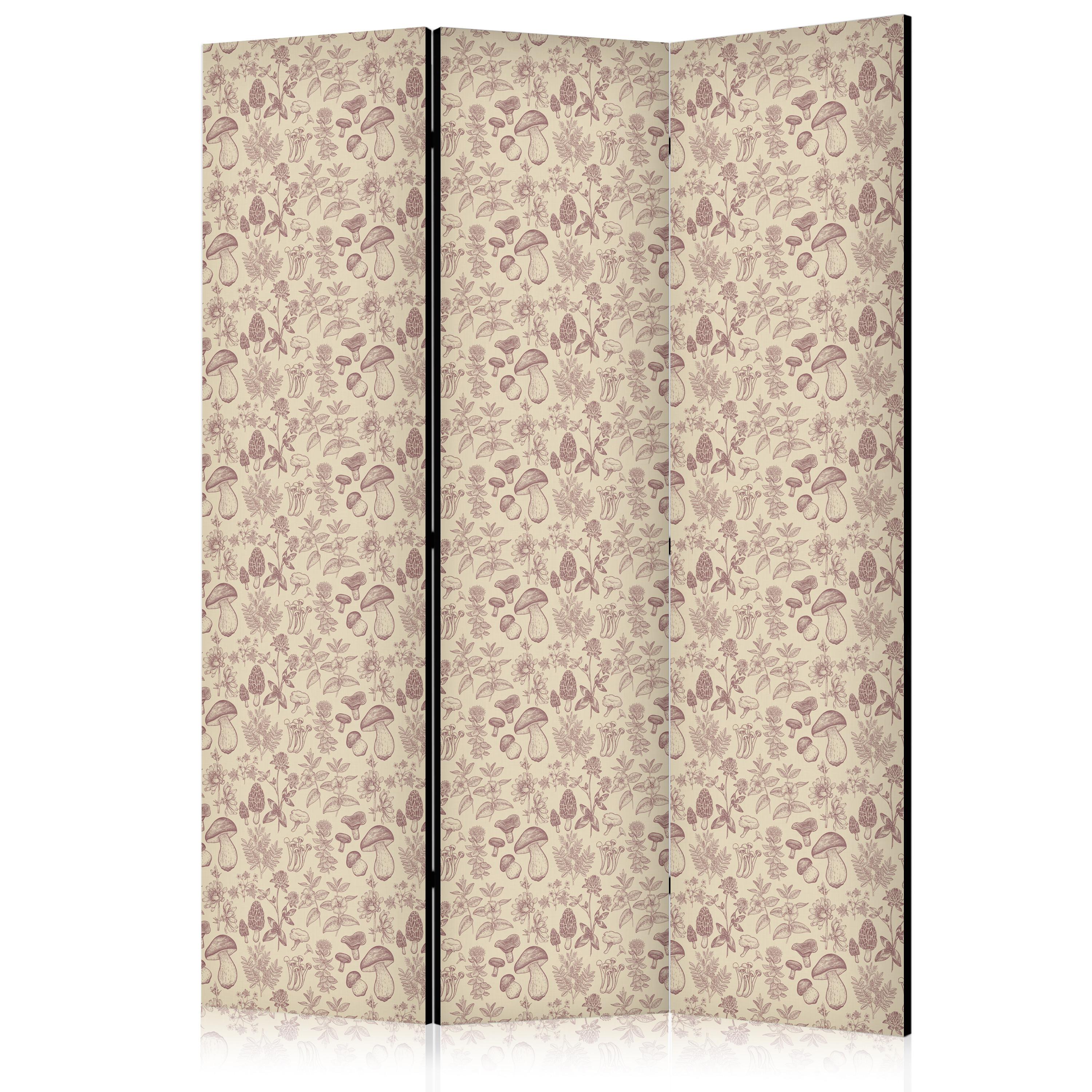 PARAVENT Akustik 3-tlg 135x172 cm Blumen und Pilze Boho - Beige, Holz/Textil (135/172/3cm) - Muralo