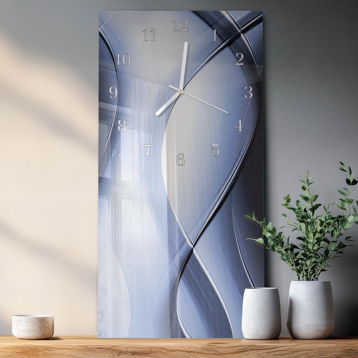 WANDUHR aus Glas 30x60 cm - Abstraktion - Blau, Glas (30/60/0.4cm) - TULUP