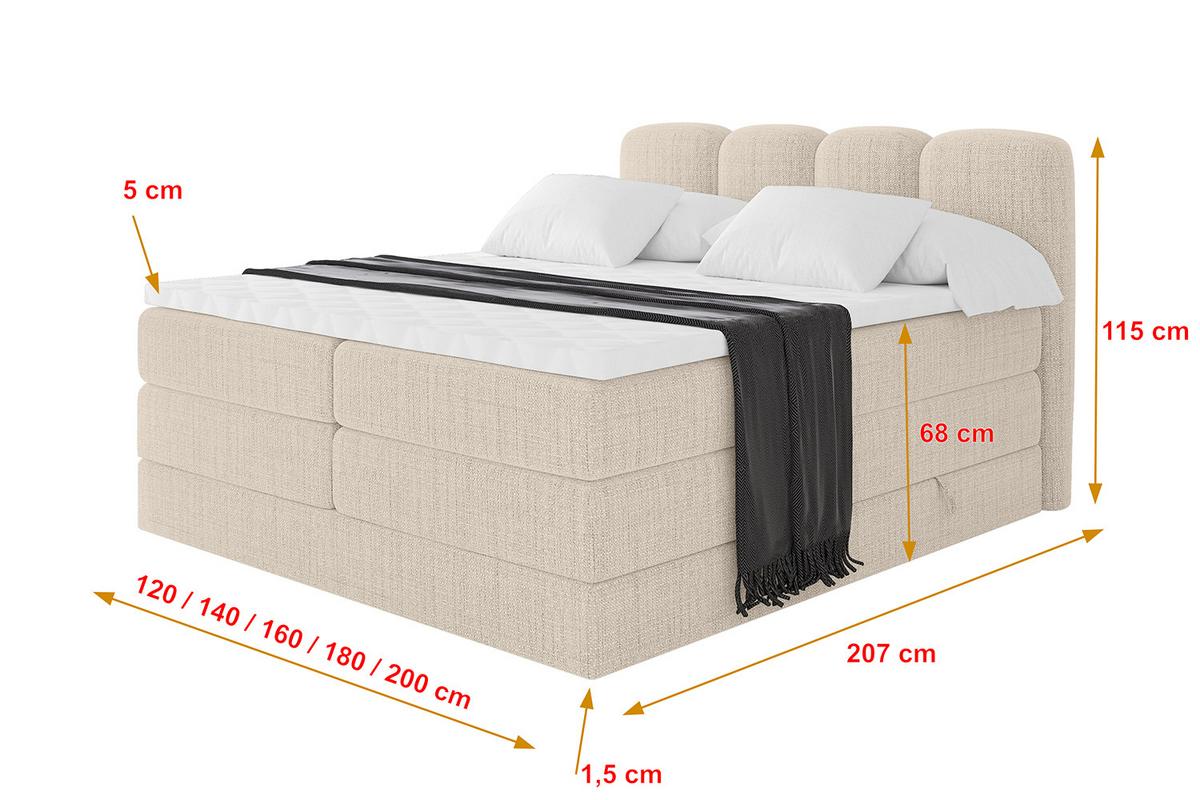 BOXBETT mit Matratze H3|H4 - NINA KING - 200x200 cm - Beige - Beige, Holzwerkstoff (200/200cm) - ALTDECOR