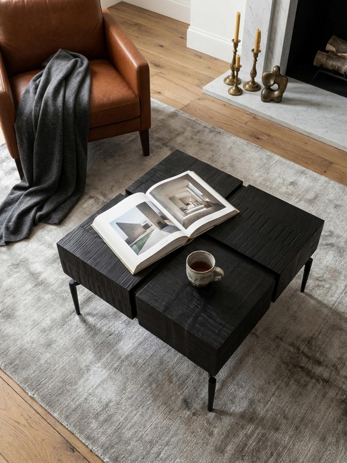COUCHTISCH Massivholz Quadratisch Metallgestell Würfel-Form Modern, Schwarz 60x60x40 cm - Schwarz, Holz/Metall (60/60/40cm) - KADIMA DESIGN