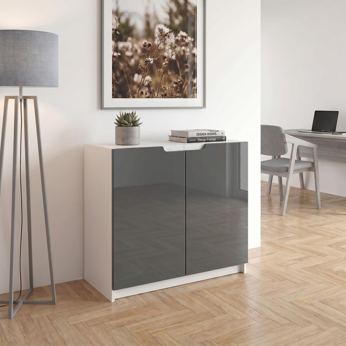 KOMMODE Logan Fronten in Grau Hochglanz - Grau, Holzwerkstoff (82/78/37cm) - Vladon