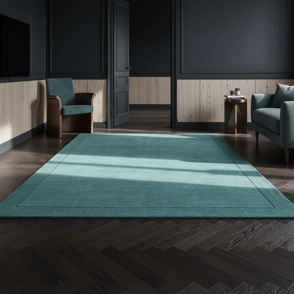 WOLLTEPPICH handgewebt STOW, mit Bordüre, Türkis, 120 x 170 cm - Grün, Textil (120/170cm) - KADIMA DESIGN