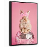 LEINWAND Bilder mit Rahmen - Schleife - Discoball - Kaninchen - 20x30 - Pink, Textil (20/30cm) - MuchoWow