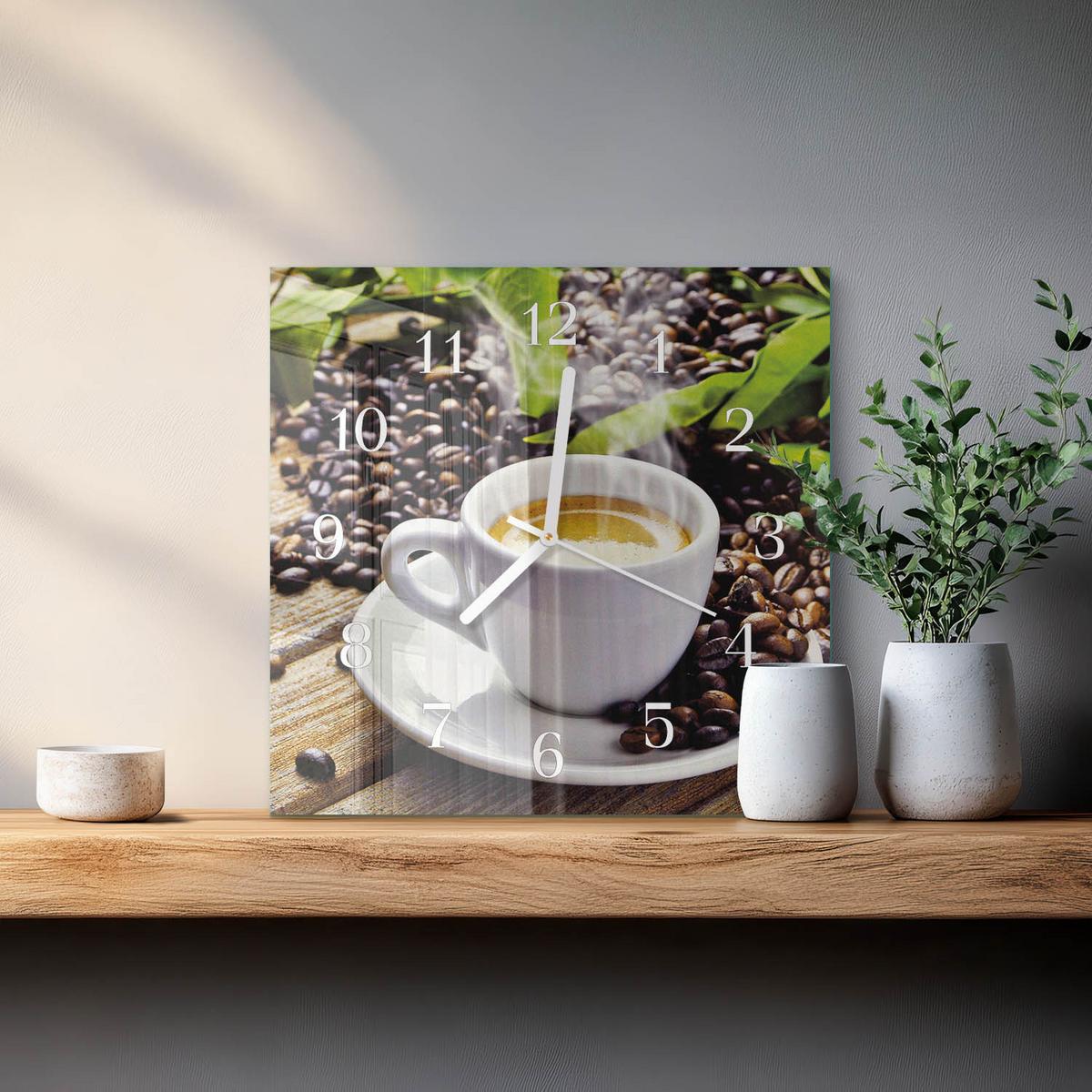 WANDUHR aus Glas 30x30 cm - Tasse Kaffee - Multicolor, Glas (30/30/0.4cm) - TULUP