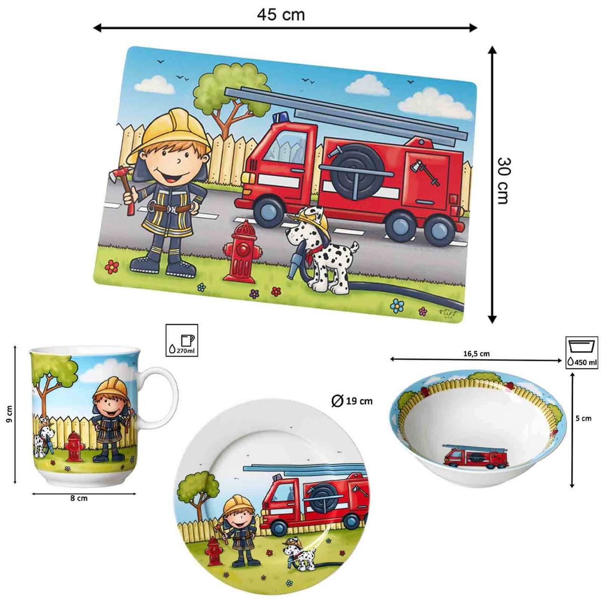 KINDERGESCHIRR MIT PLATZSET Feuerwehrmann Bernie bunt - Multicolor, Keramik (2/2/2cm) - Ritzenhoff Breker