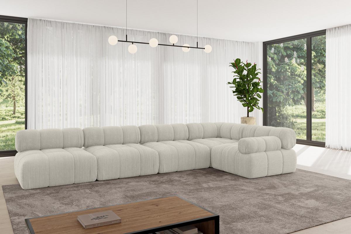 ECKSOFA modulares Sofa Mende-L3 - 380x190x70 cm Creme Cord - Hellgrau/Creme, Holzwerkstoff/Textil (380/190cm) - ALTDECOR