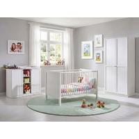 BABYZIMMER-SET 3-teilig: Babybett & Wickelkommode & Kleiderschrank 2-türig B90/H197/T58 cm, Soft-Close, Landhausstil Weiß / 22801 - Silberfarben/Weiß, Holzwerkstoff/Metall (76/83/146cm) - luma-home