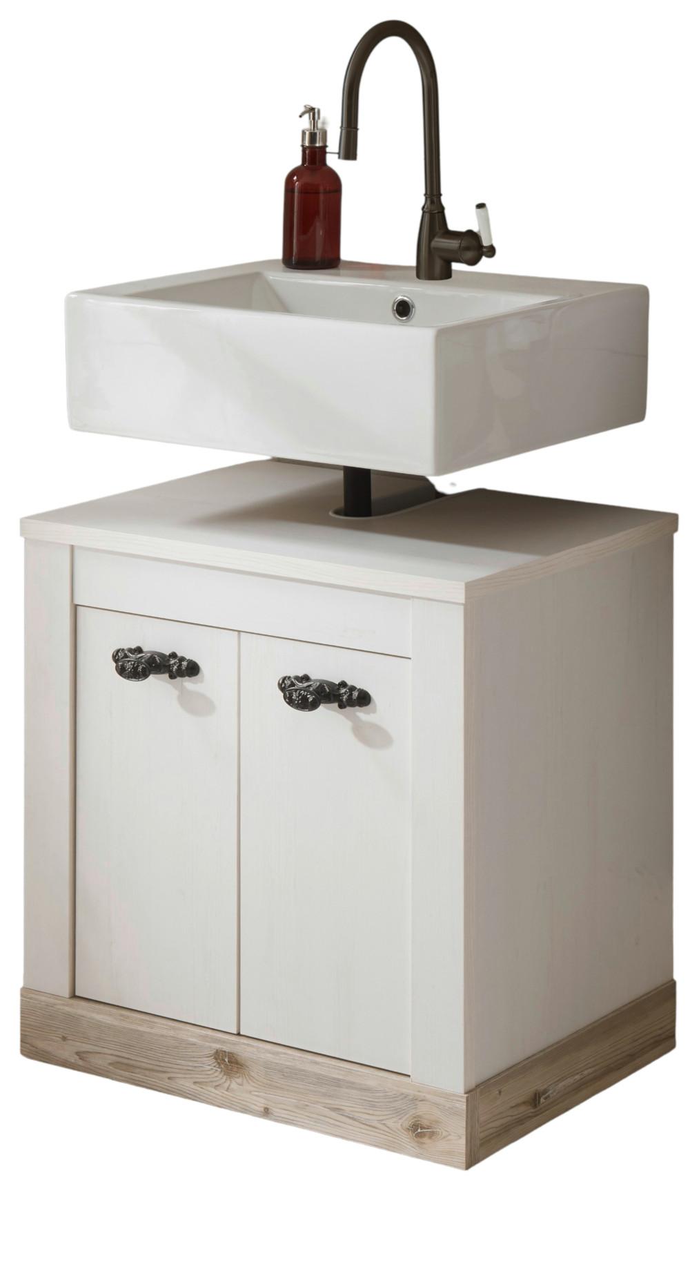 WASCHBECKENUNTERSCHRANK Pinie weiß, Oslo Pinie Landhaus, Badschrank, 60 x 63 cm - Dunkelgrau/Weiß, Holzwerkstoff/Metall (60/63/46cm) - Furn.Design
