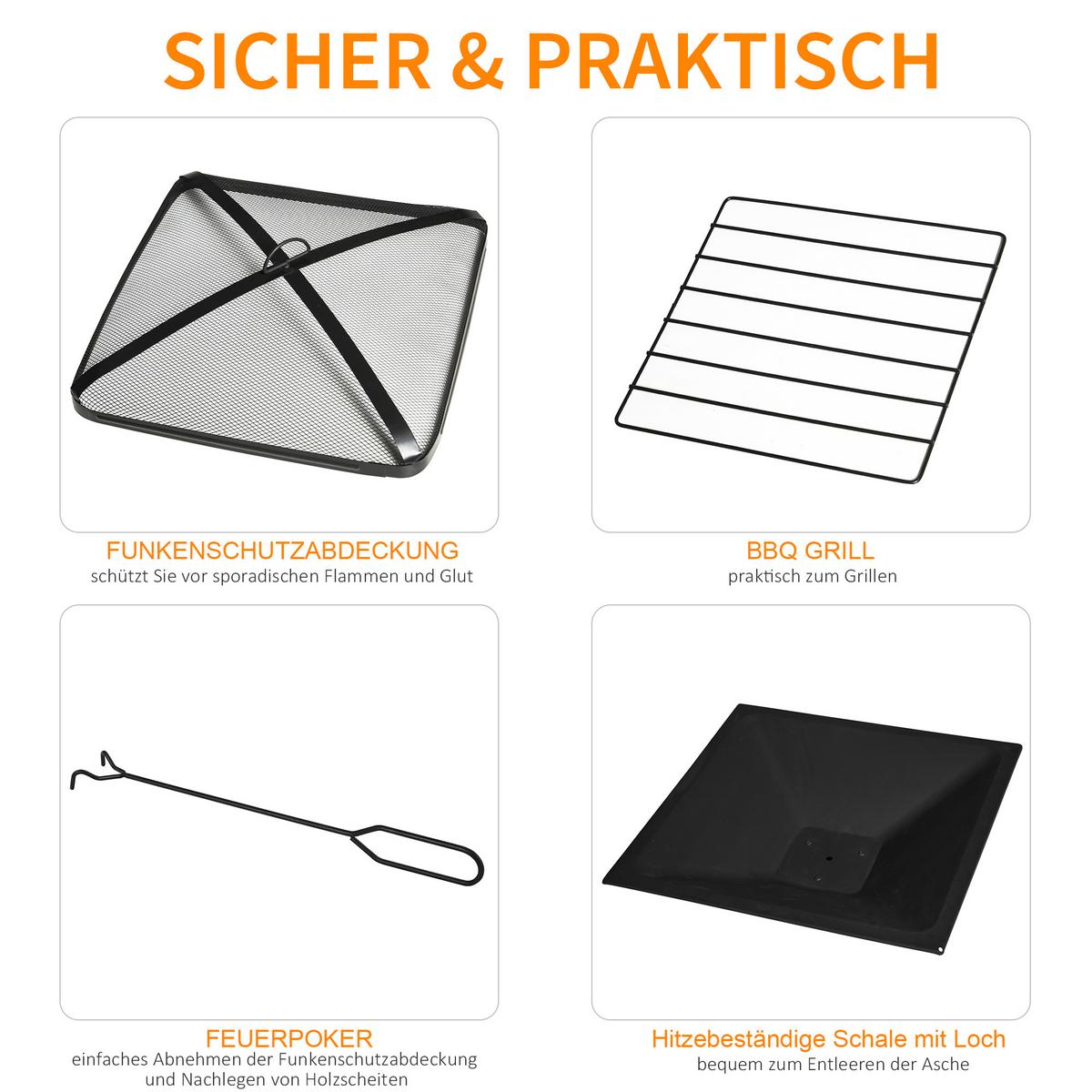 FEUERSCHALE, Schiefer, Stahl, Schwarz - Schwarz, Metall (76/47/76cm) - Outsunny