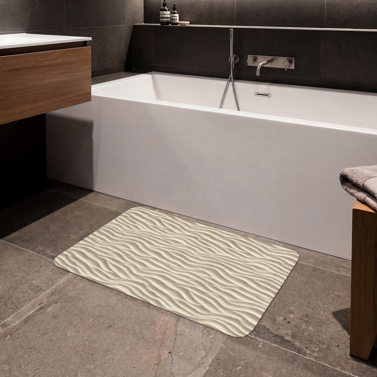 BADEMATTE Sand - Wellen - Beige 80x50 cm - Beige, Textil (80/50cm) - OnlyWow