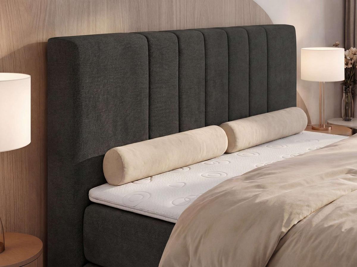 BOXSPRINGBETT INERO KING 140/200 - Dunkelgrau Stukture - Topper Visco - H3 - Dunkelgrau/Schwarz, Kunststoff/Textil (140/200cm) - MKS