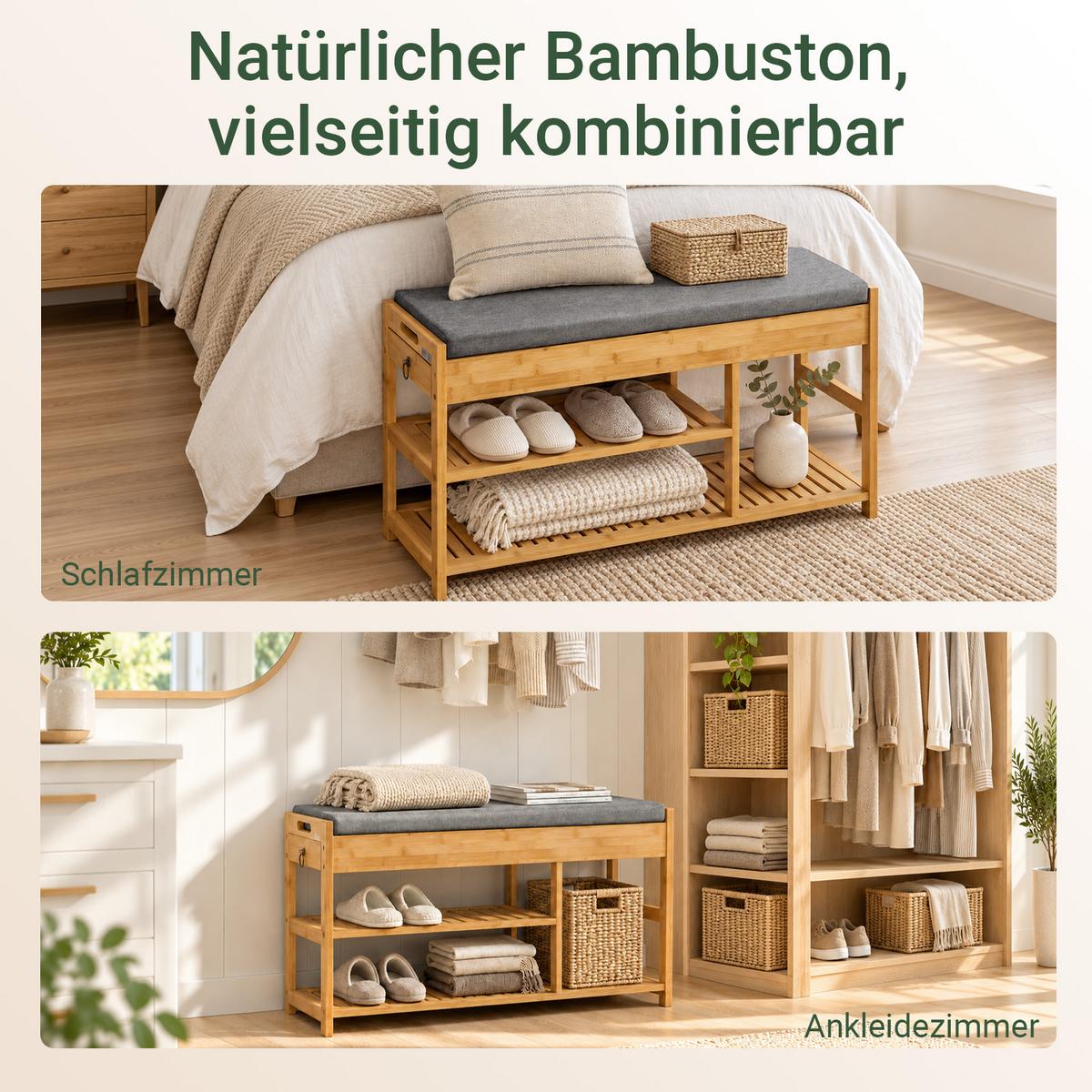SCHUHBANK Natur, 90 x 45 x 30 cm, bis 150 kg, 2 Schubladen und 2 Fächer für Schuhe - Naturfarben, Holz (90/45/30cm) - SoBuy