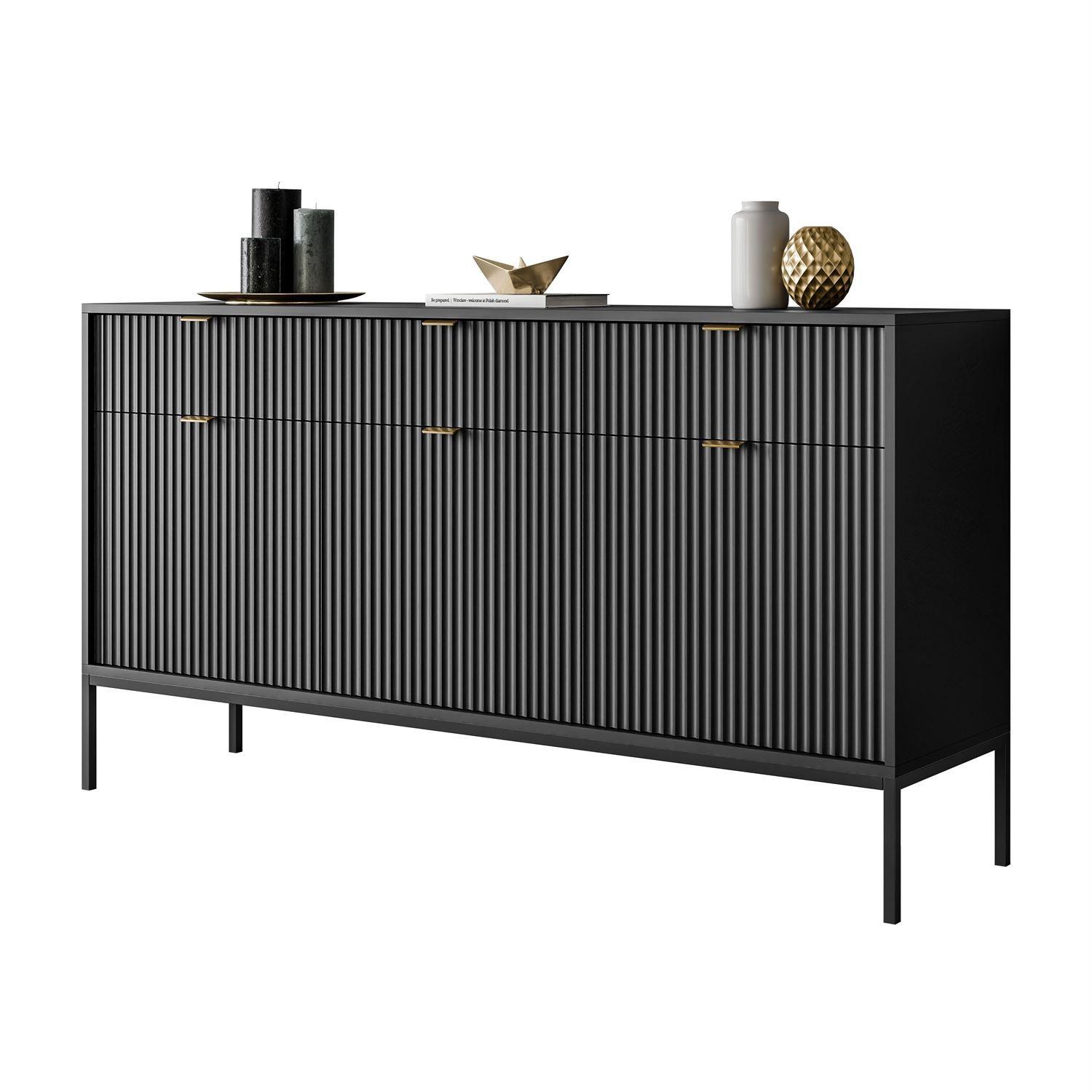 SIDEBOARD CORTADO KSZ154 MIT SCHUBLADEN 154 CM SCHWARZ - Schwarz, Holzwerkstoff (154/83/39cm) - Lookway