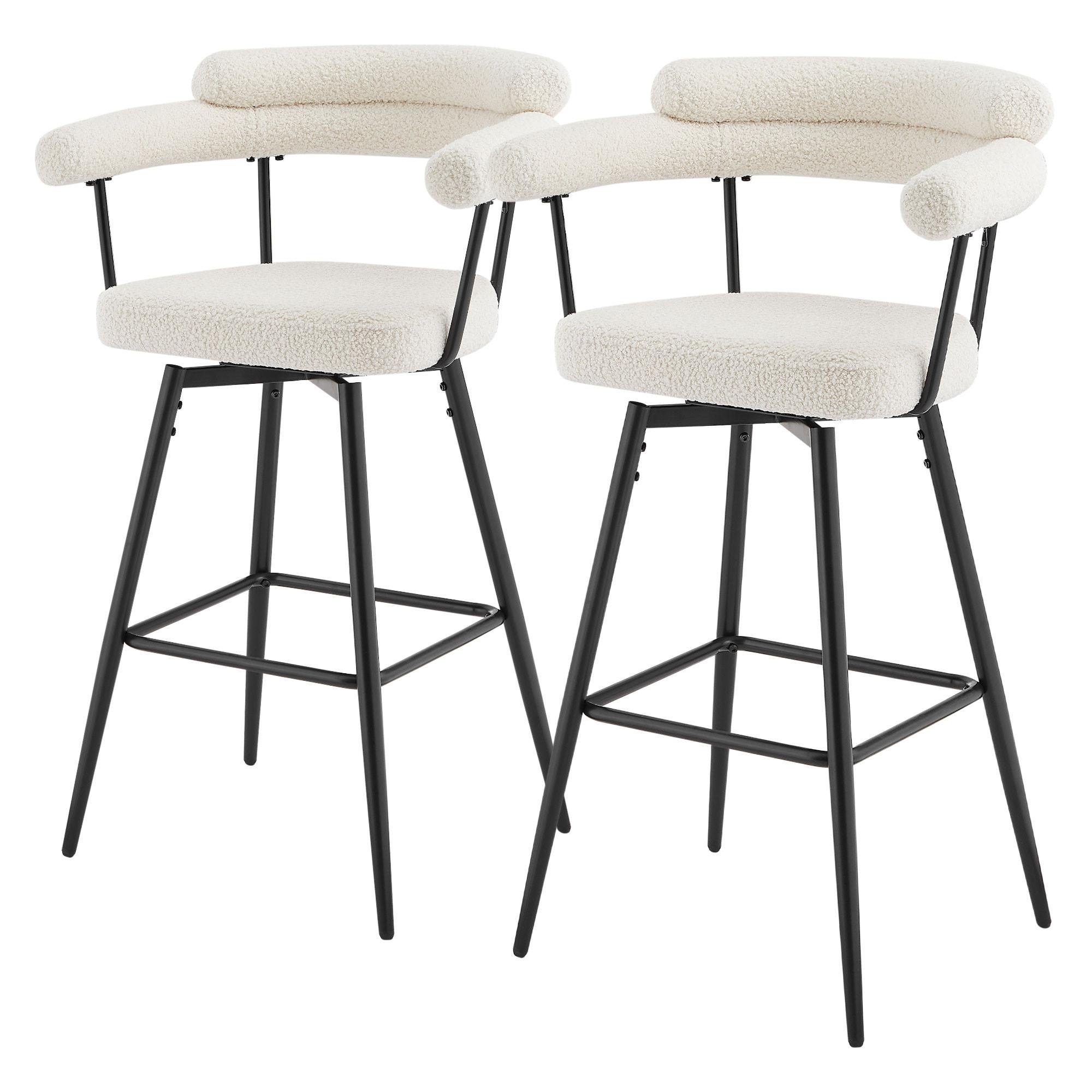BARHOCKER 2er Set drehbar Beige mit Teddy-Stoff 76 cm hoch - Beige/Schwarz, Textil/Metall (61/103/55cm) - ML-DESIGN