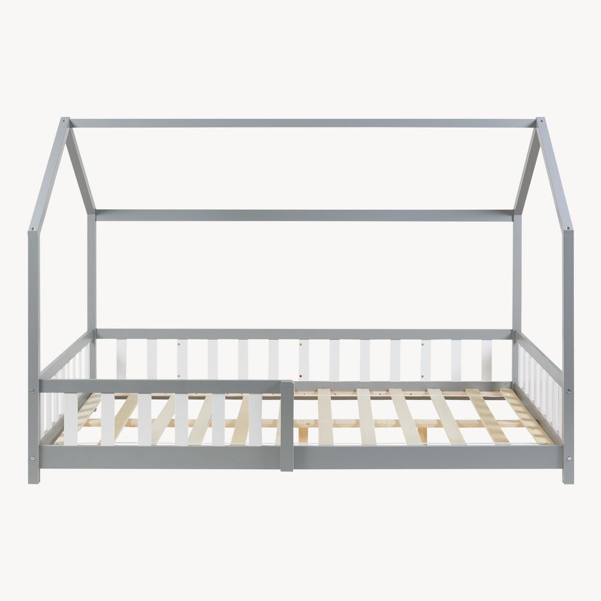 HAUSBETT Hesel - Weiß/Grau, Holz (120/200cm) - [en.casa]