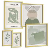 BILDER SET 5er Set - 50x50 cm & 20x30 cm & 40x60 cm Goldrahmen - Stilvolle abstrakte Pflanzengrafiken - Goldfarben, Kunststoff (40/60cm) - TULUP