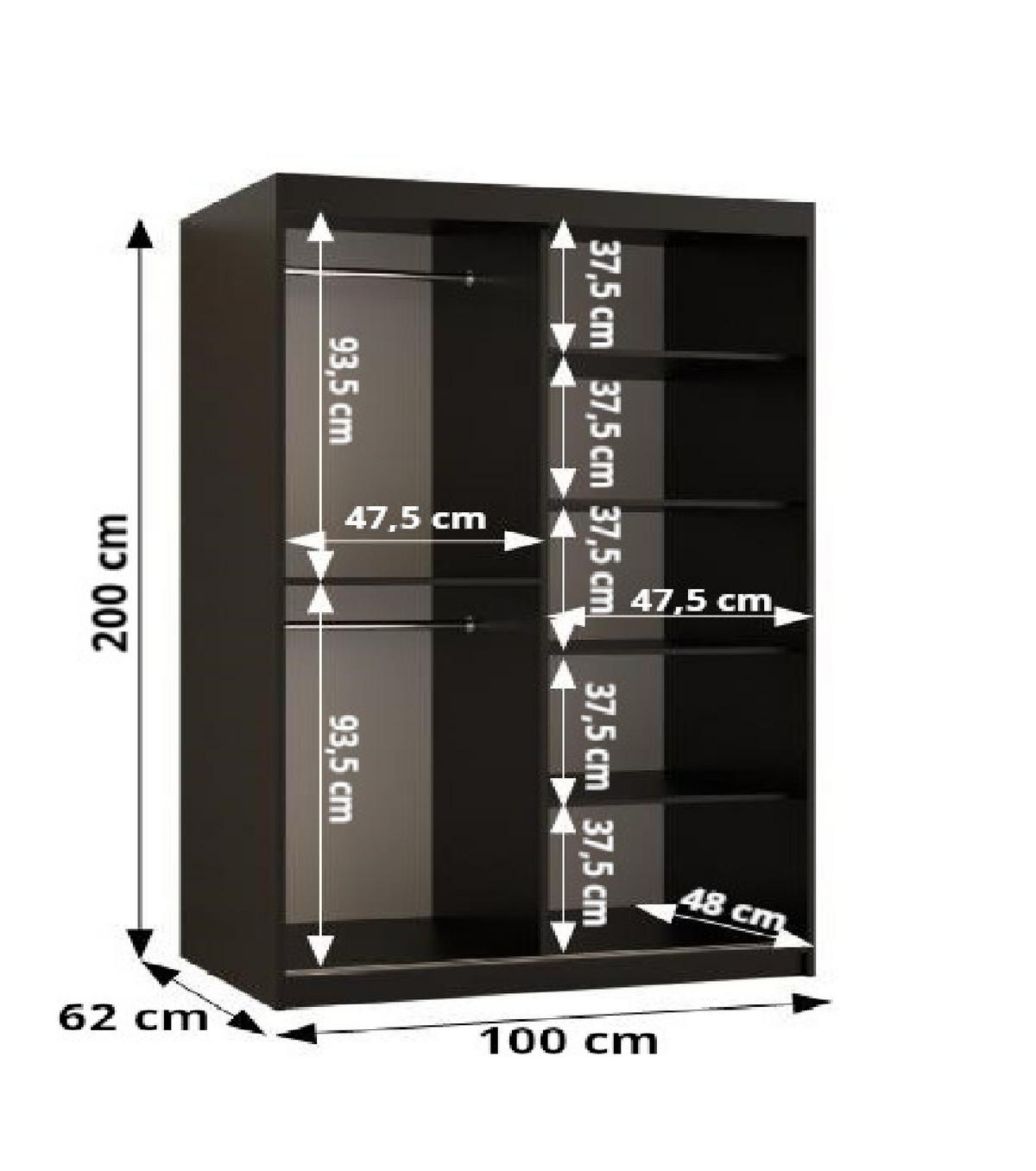 SCHWEBETÜRENSCHRANK 200/100/62 2-türig - Goldfarben/Schwarz, Holz/Kunststoff (100/200/62cm) - MÖBEL KRYSPOL