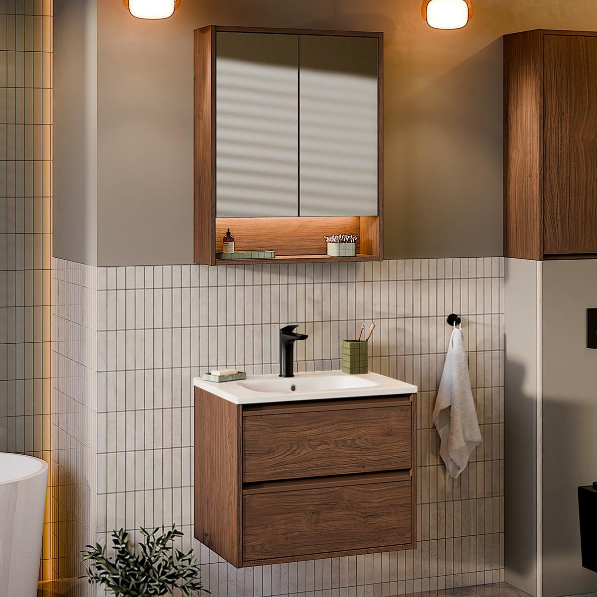 BADMÖBEL 61cm Edmé 2er-Set Holz - Braun, Holzwerkstoff (61/52/46cm) - Petits-meubles
