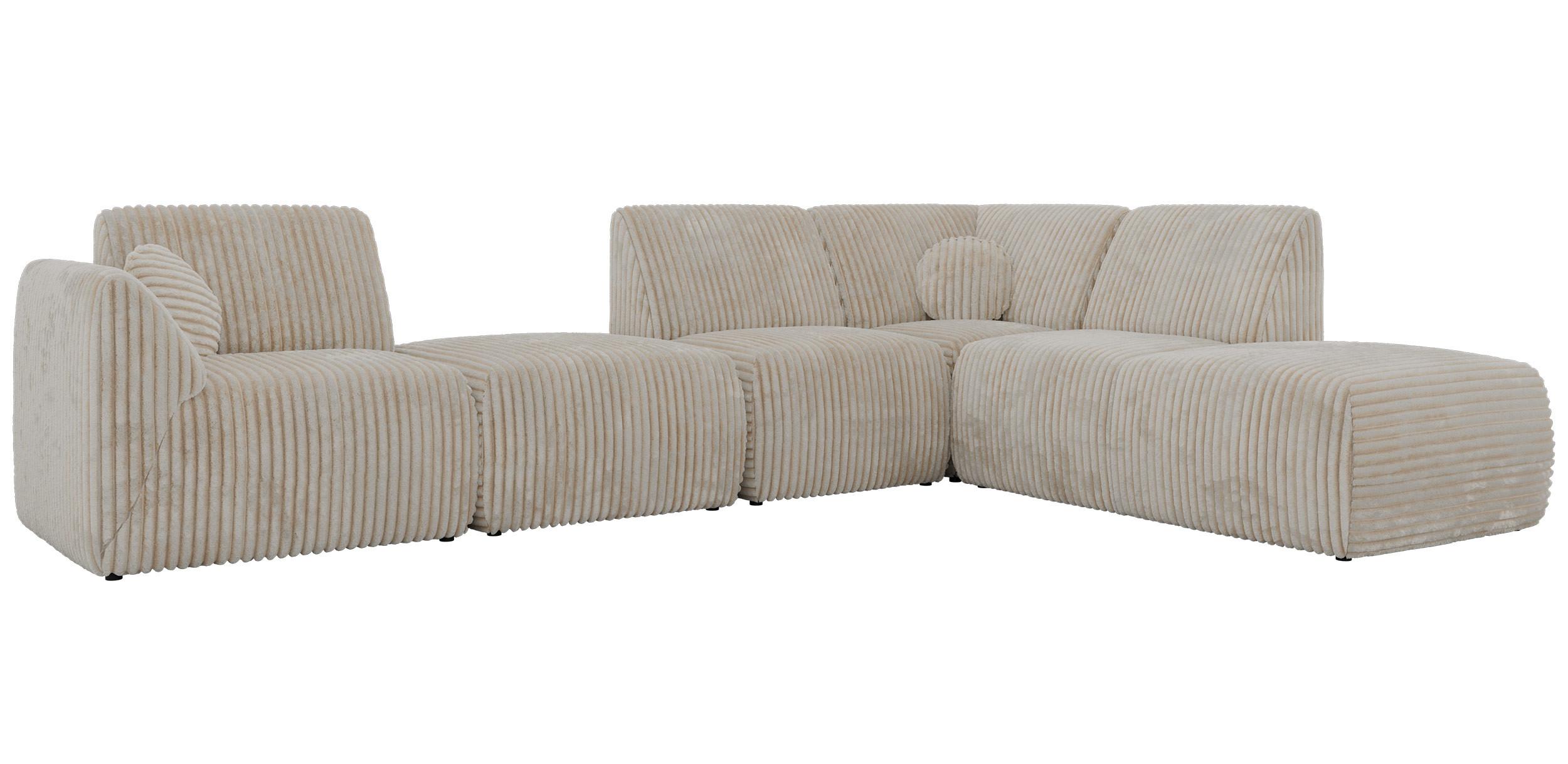 ECKSOFA NOARA 6M L Beige Cord - Rechts - Beige/Schwarz, Kunststoff/Textil (355/244cm) - MKS